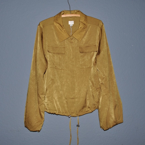NEW A New Day Moss Satin Windbreaker Jacket [E4] - Picture 4 of 8